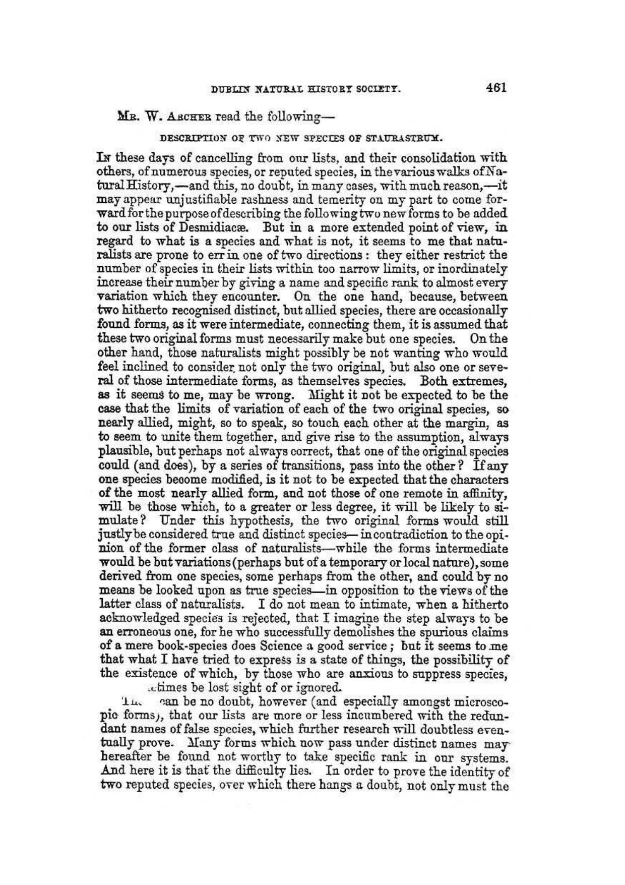 Discription of two new species of Staurastrum by Archer W