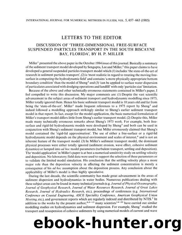 Discussion of `three-dimensional free-surface suspended particles transport in the South Biscayne Bay, Florida', by H. P. Miller by Unknown
