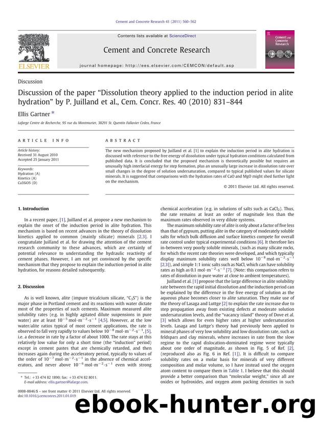 Discussion of the paper âDissolution theory applied to the induction period in alite hydrationâ by P. Juilland et al., Cem. Concr. Res. 40 (2010) 831â844 by Ellis Gartner