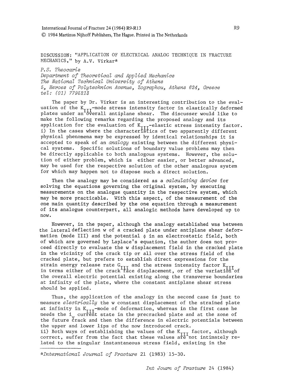 Discussion: &#x201C;Application of electrical analog technique in fracture mechanics,&#x201D; by A. V. Virkar by Unknown