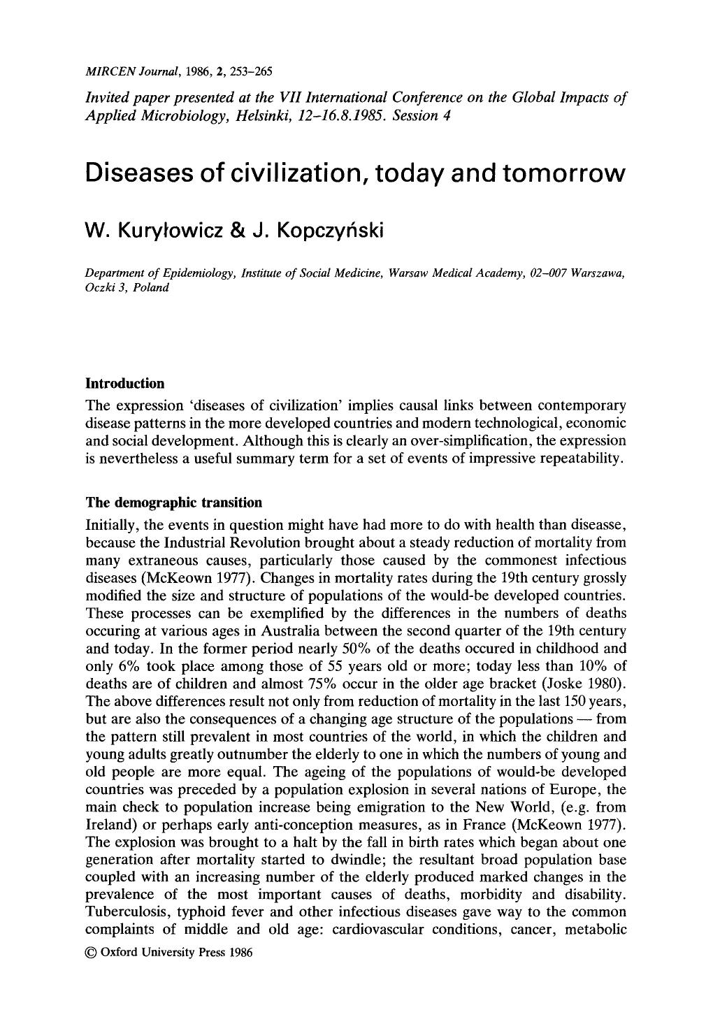 Diseases of civilization, today and tomorrow by Unknown
