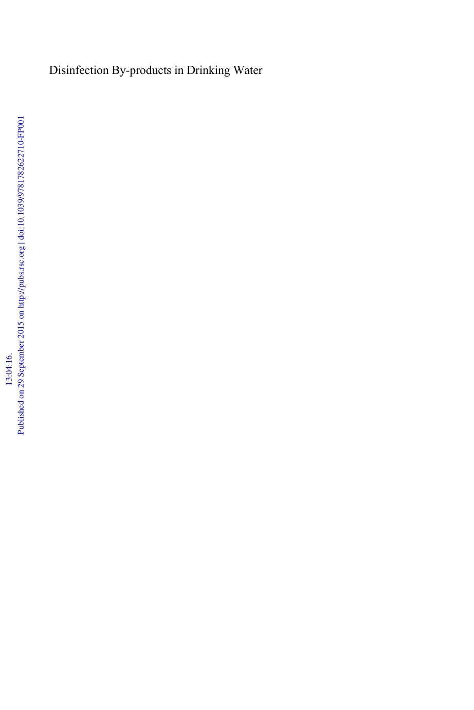 Disinfection By-products in Drinking Water (2016) by Unknown