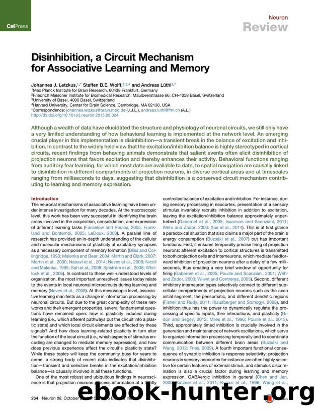 Disinhibition, a Circuit Mechanism for Associative Learning and Memory by Johannes J. Letzkus & Steffen B.E. Wolff & Andreas Lüthi