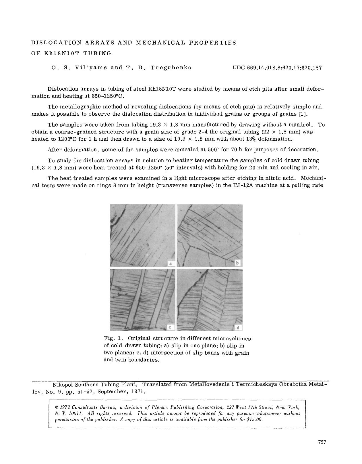 Dislocation arrays and mechanical properties of Kh18N10T tubing by Unknown