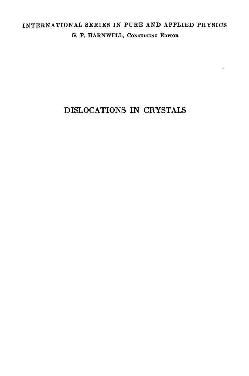 Dislocations in Crystals by W. T. Jr. Read