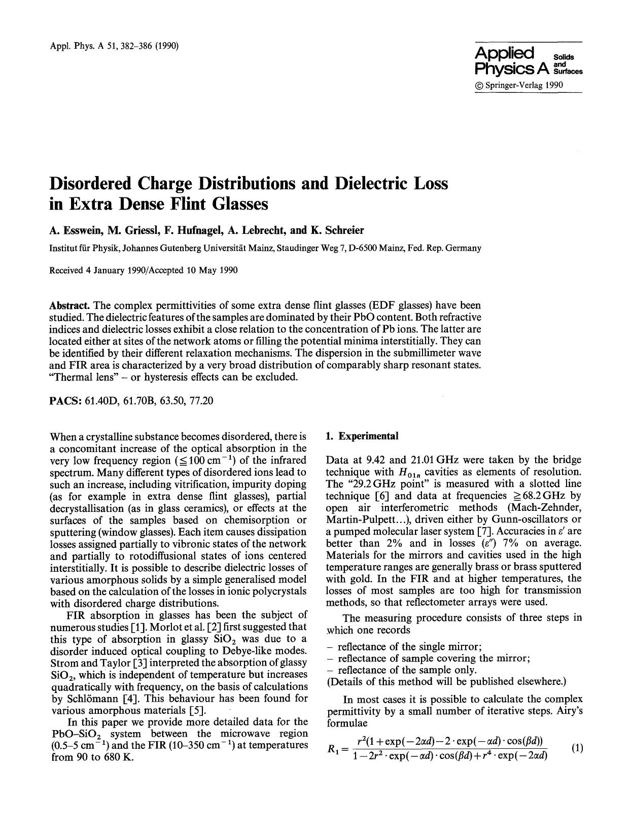 Disordered charge distributions and dielectric loss in extra dense flint glasses by Unknown