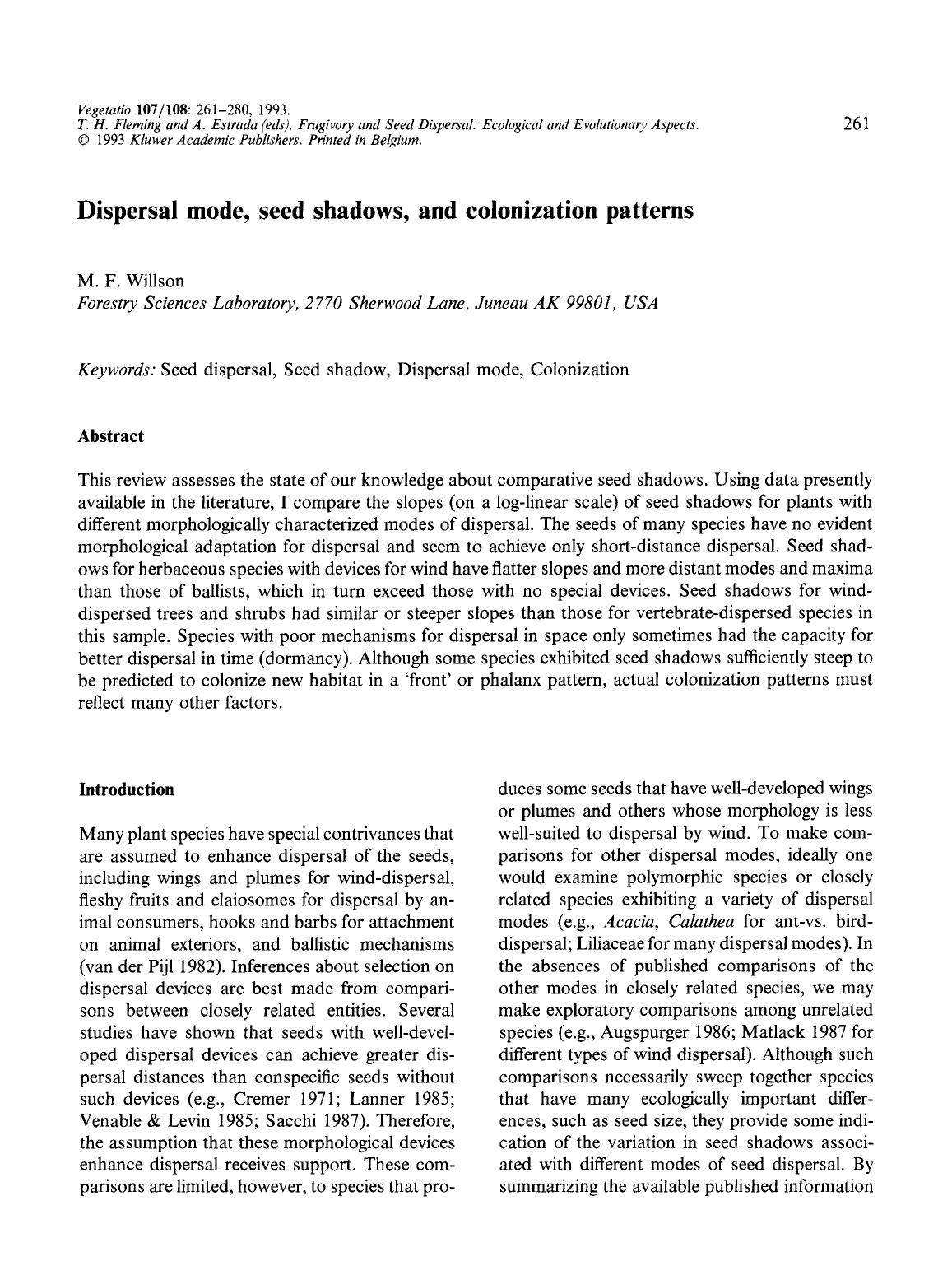 Dispersal mode, seed shadows, and colonization patterns by Unknown