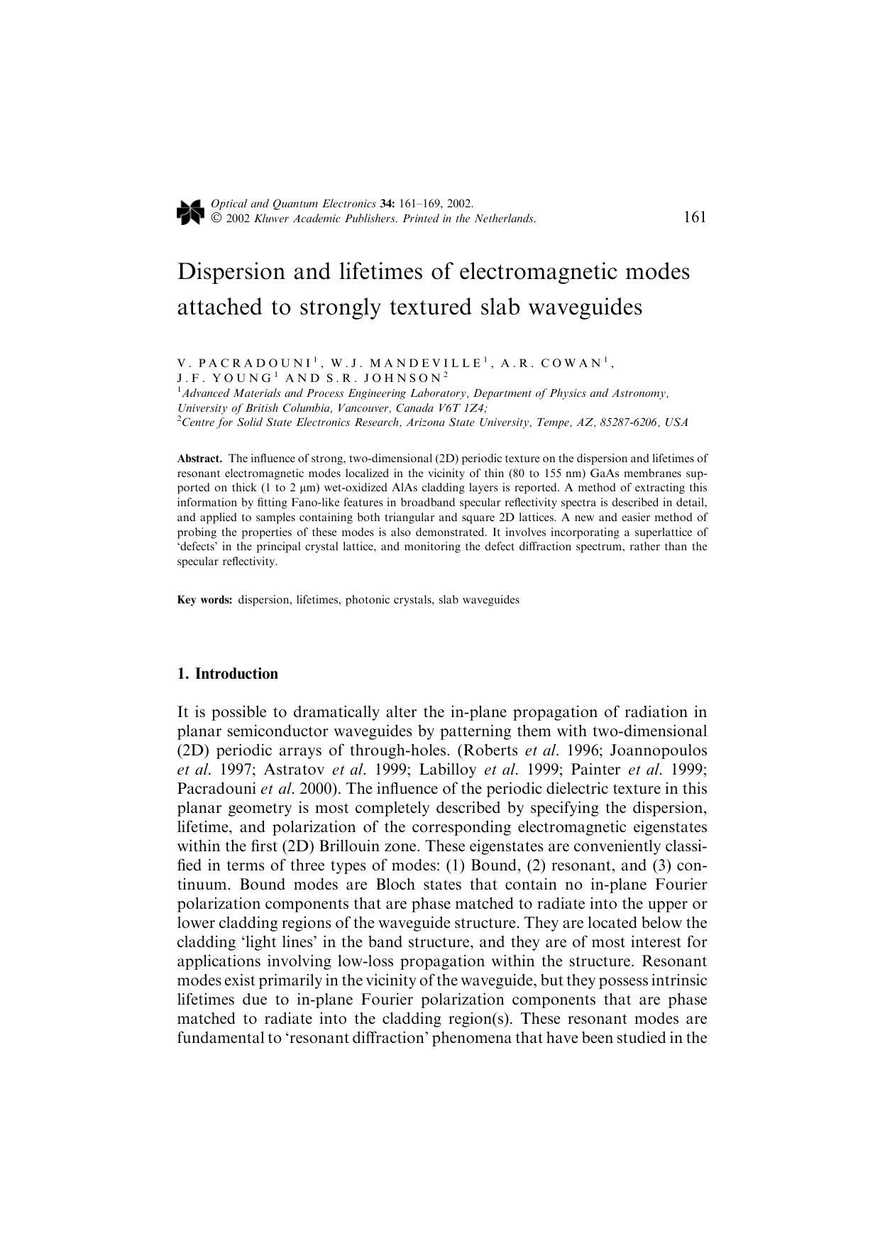 Dispersion and lifetimes of electromagnetic modes attached to strongly textured slab waveguides by Unknown