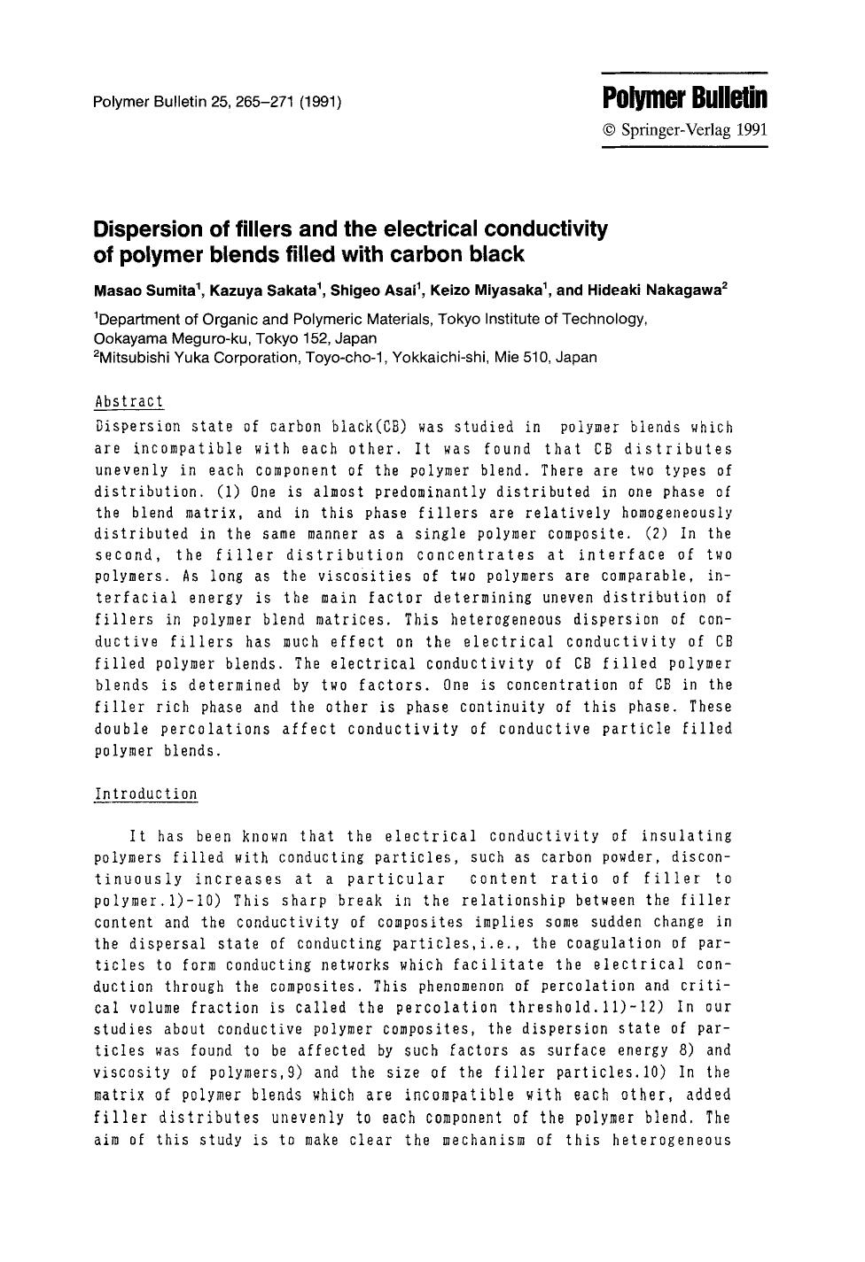 Dispersion of fillers and the electrical conductivity of polymer blends filled with carbon black by Unknown