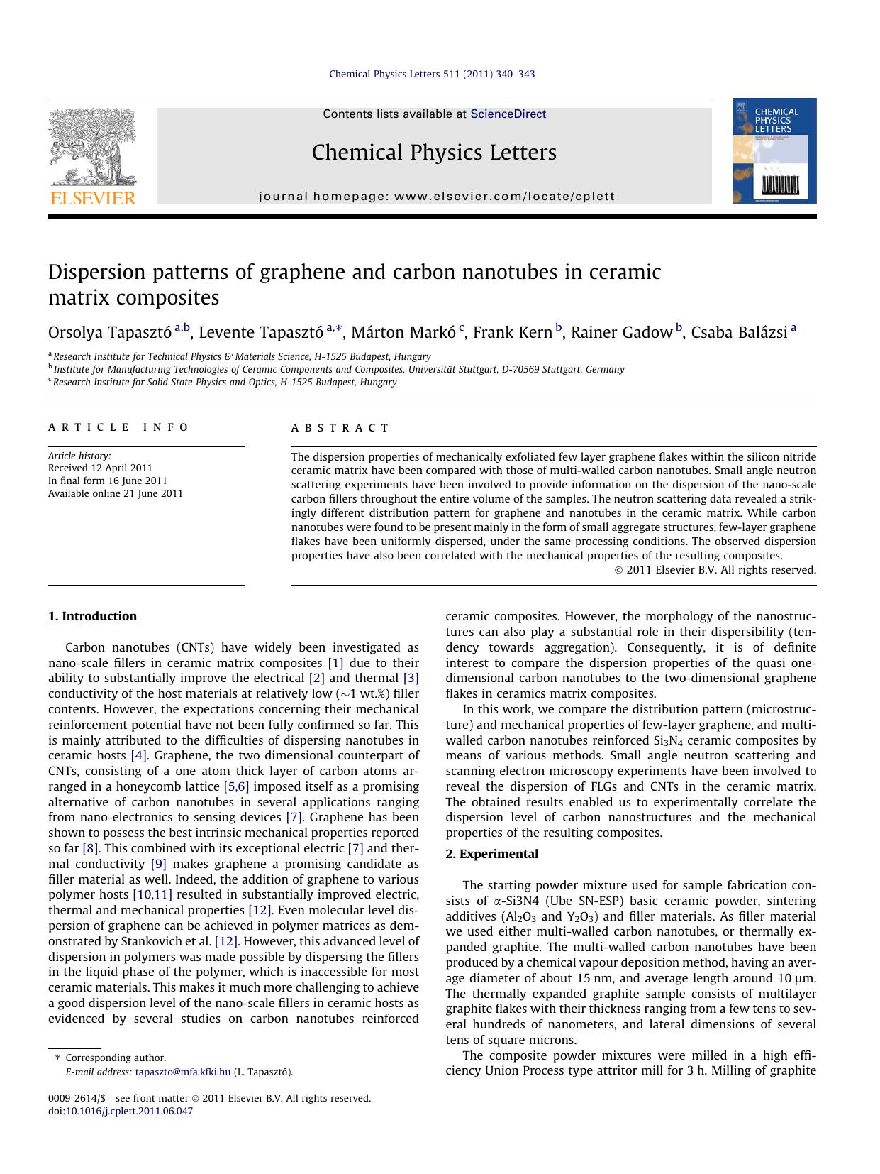 Dispersion patterns of graphene and carbon nanotubes in ceramic matrix composites by unknow