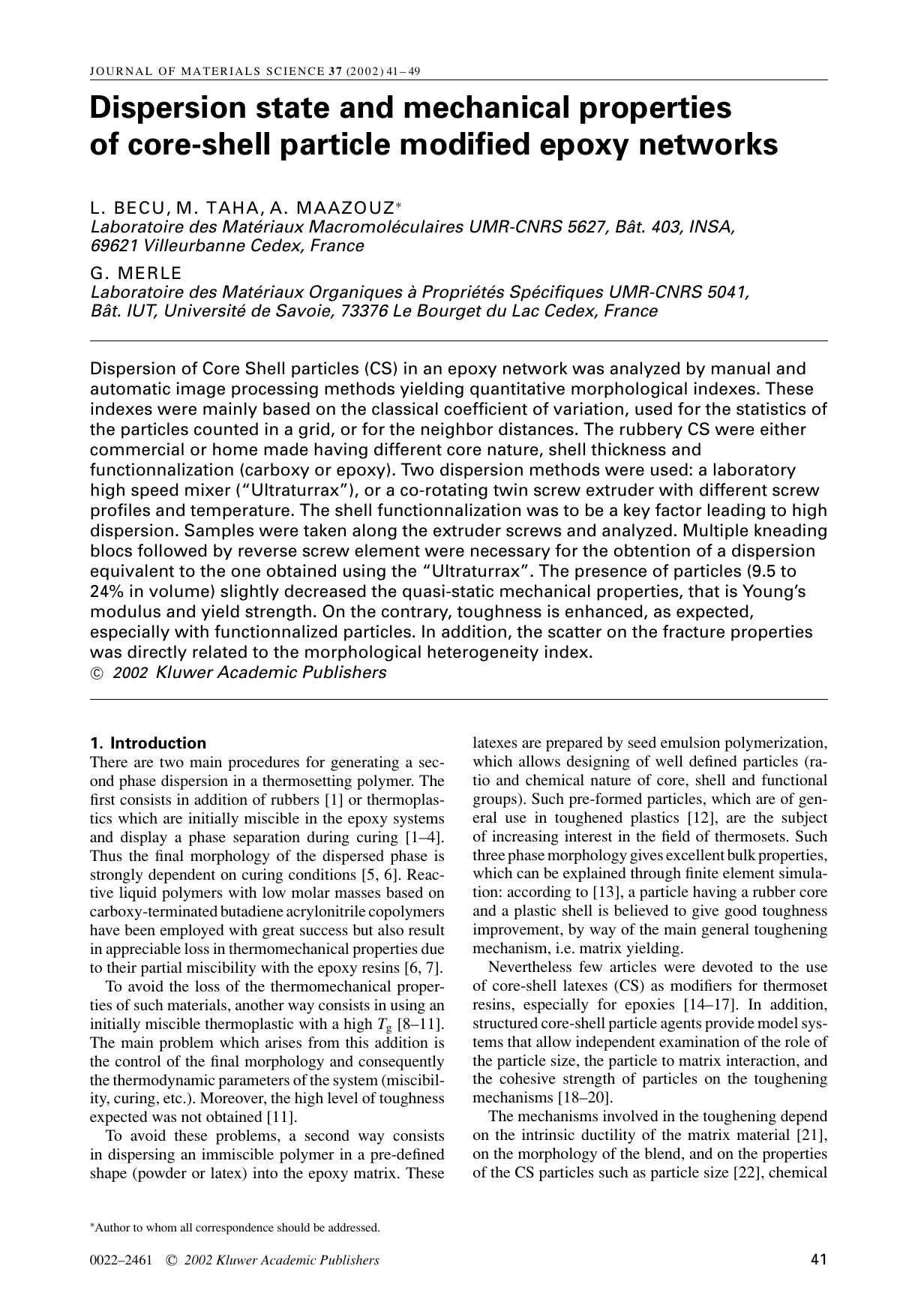 Dispersion state and mechanical properties of core-shell particle modified epoxy networks by Unknown