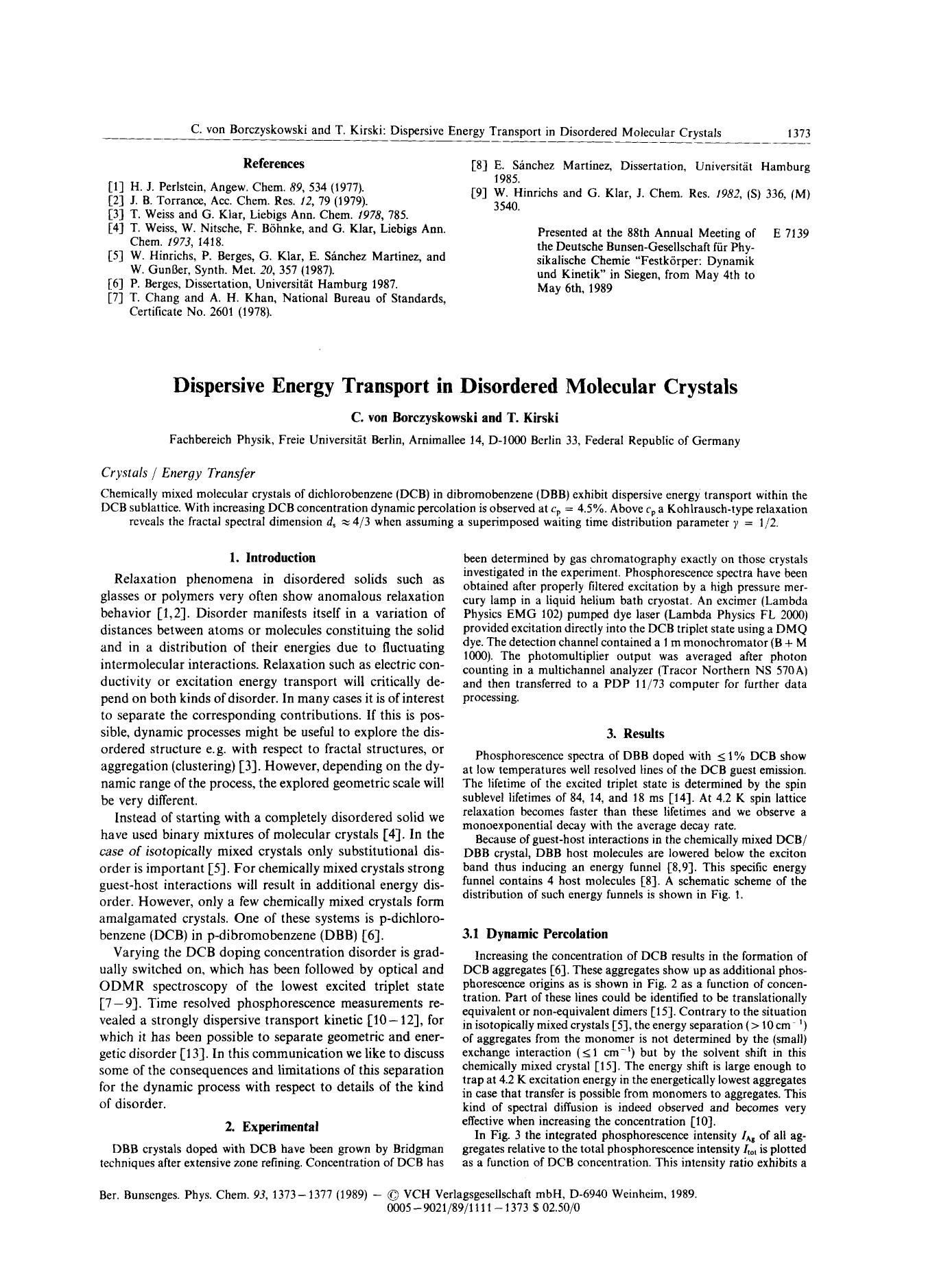 Dispersive Energy Transport in Disordered Molecular Crystals by Unknown