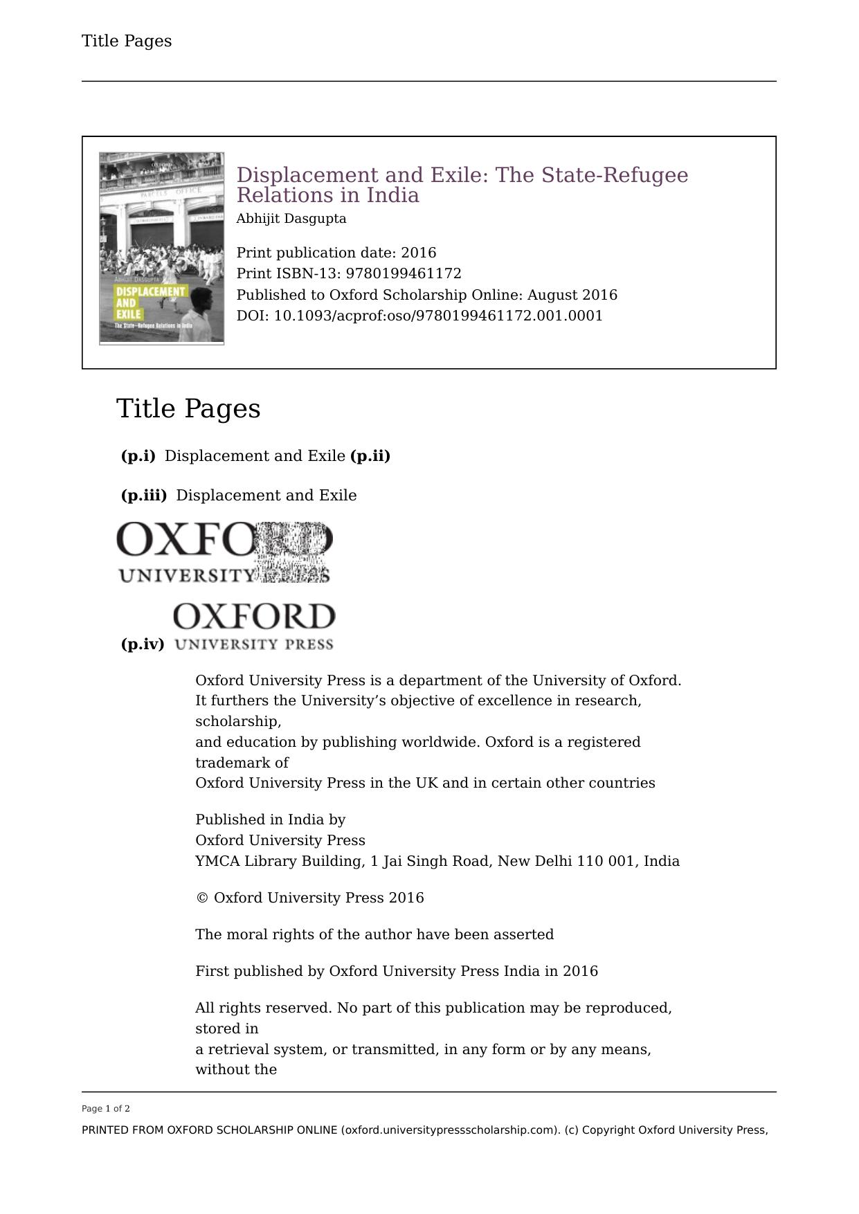 Displacement and Exile: The State-Refugee Relations in India by Abhijit Dasgupta