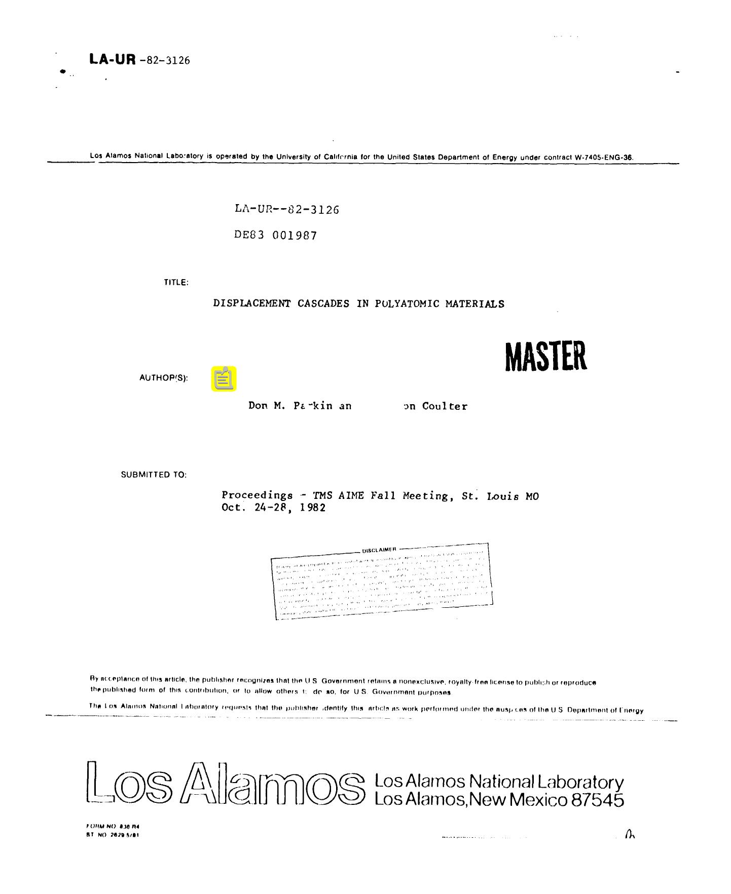Displacement cascades in polyatomic materials None by LANL Research Library LWW Project