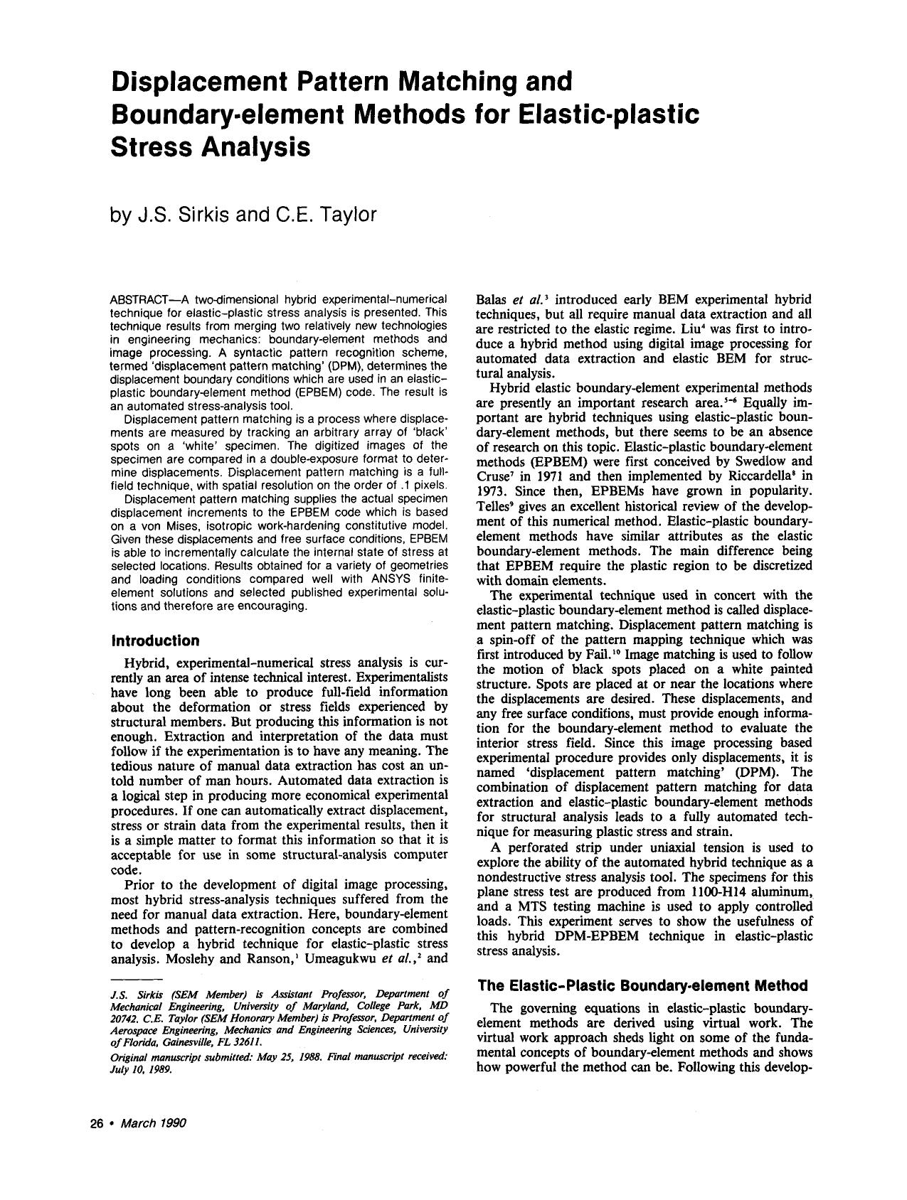 Displacement pattern matching and boundary-element methods for elastic-plastic stress analysis by Unknown
