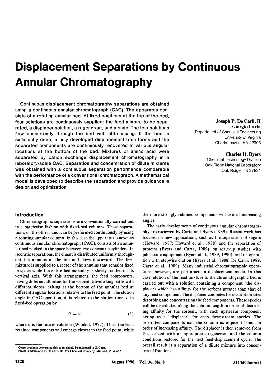 Displacement separations by continuous annular chromatography by Unknown
