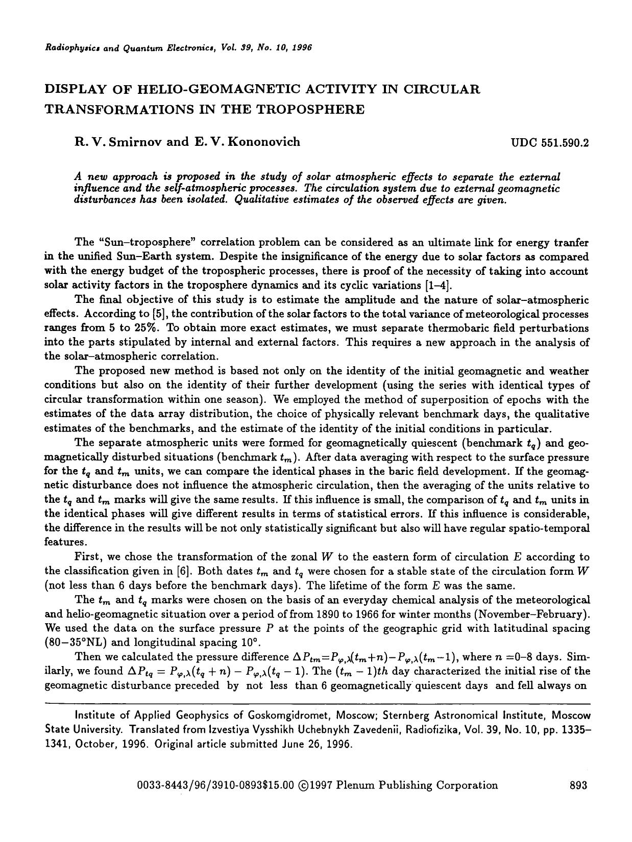 Display of helio-geomagnetic activity in circular transformations in the troposphere by Unknown