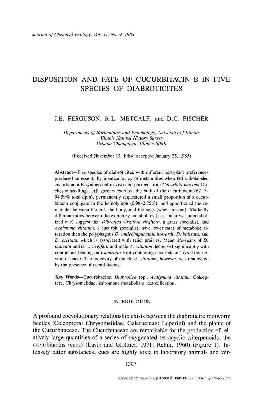 Disposition and fate of cucurbitacin B in five species of diabroticites by Unknown