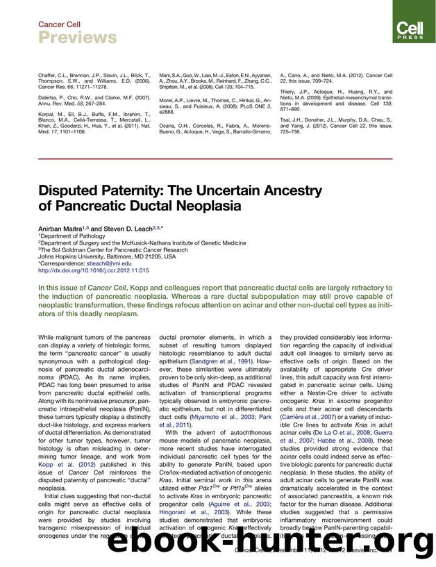 Disputed Paternity: The Uncertain Ancestry of Pancreatic Ductal Neoplasia by Anirban Maitra and Steven D. Leach
