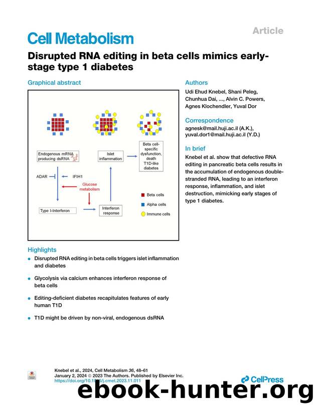 Disrupted RNA editing in beta cells mimics early-stage type 1 diabetes by unknow