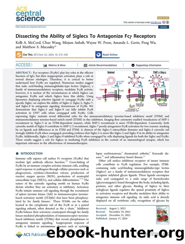 Dissecting the Ability of Siglecs To Antagonize FcÎ³ Receptors by unknow