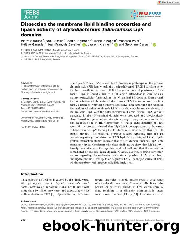 Dissecting the membrane lipid binding properties and lipase activity of MycobacteriumÂ tuberculosis LipY domains by Unknown