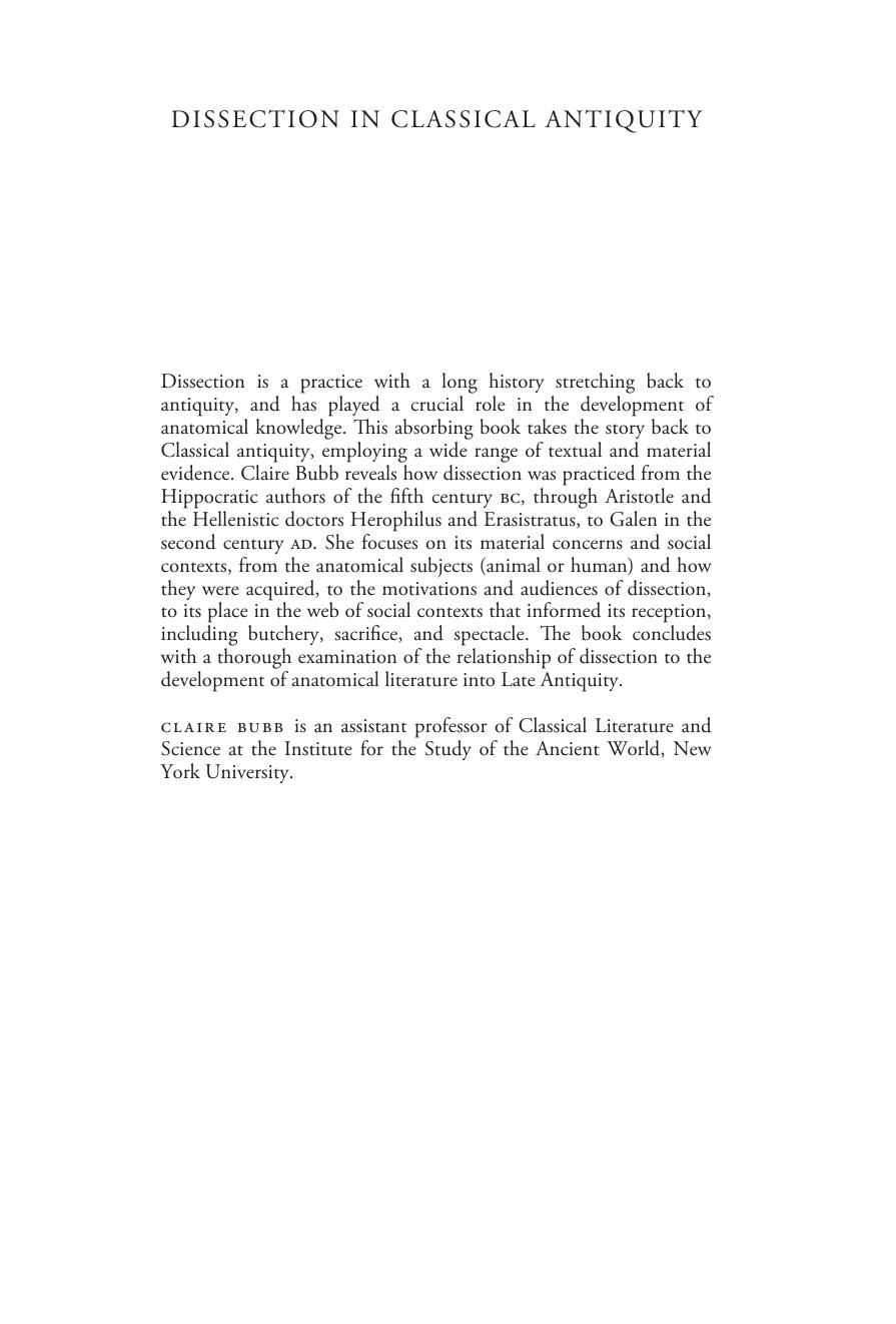 Dissection in Classical Antiquity: A Social and Medical History by Claire Bubb