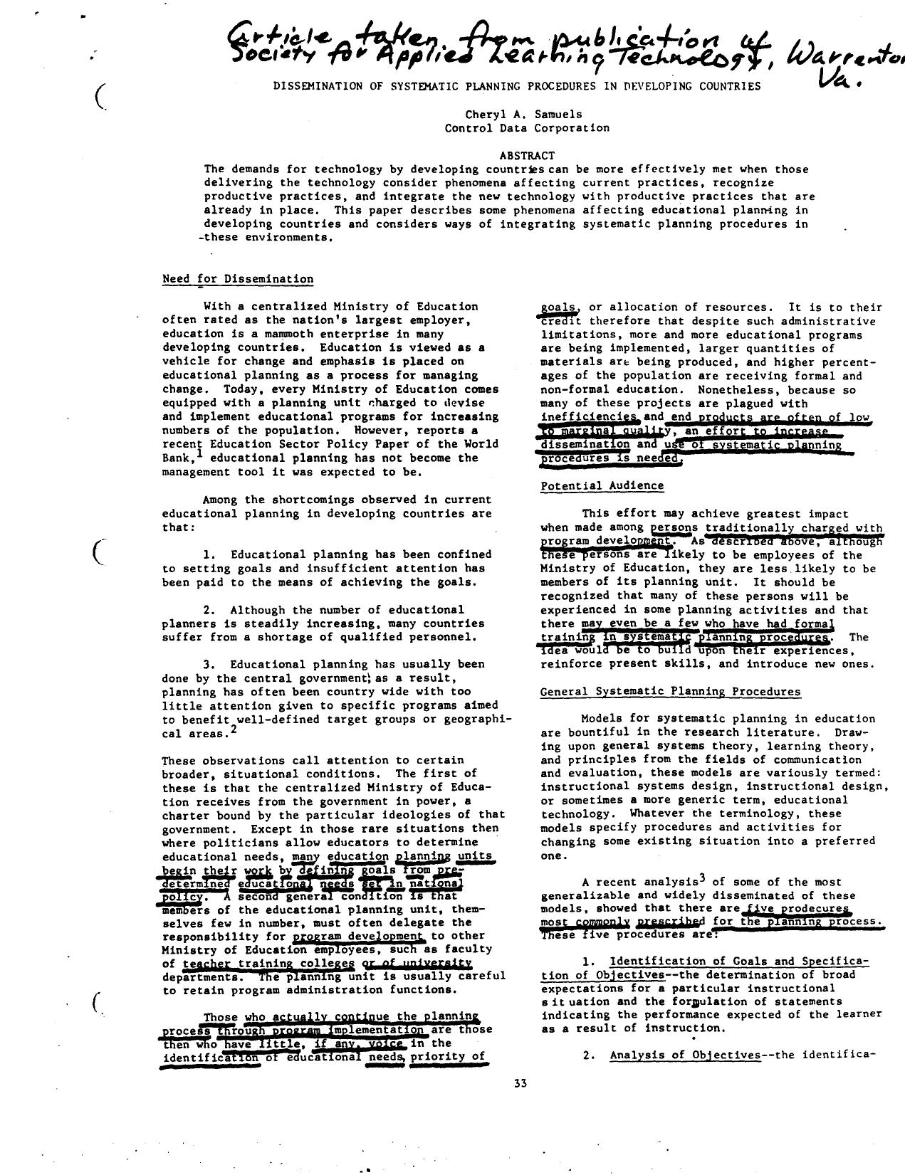 Dissemination of Systematic Planning Procs in Developing Countries-Control Data Corp-1981-2pgs-POL by Unknown