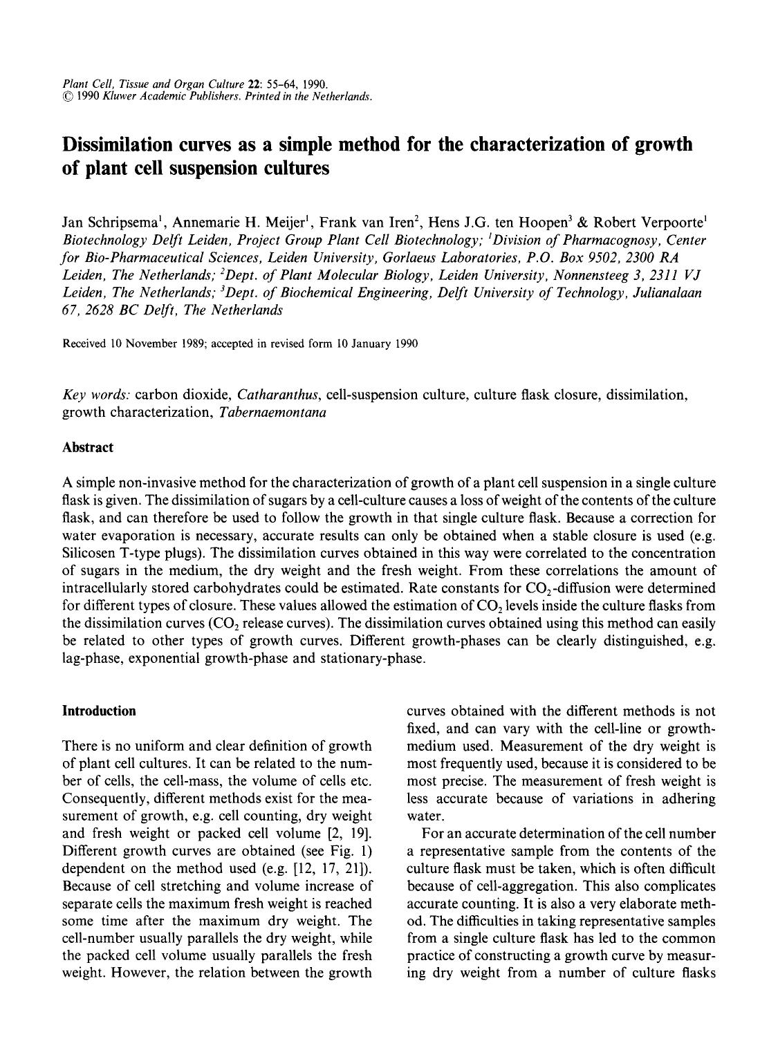 Dissimilation curves as a simple method for the characterization of growth of plant cell suspension cultures by Unknown