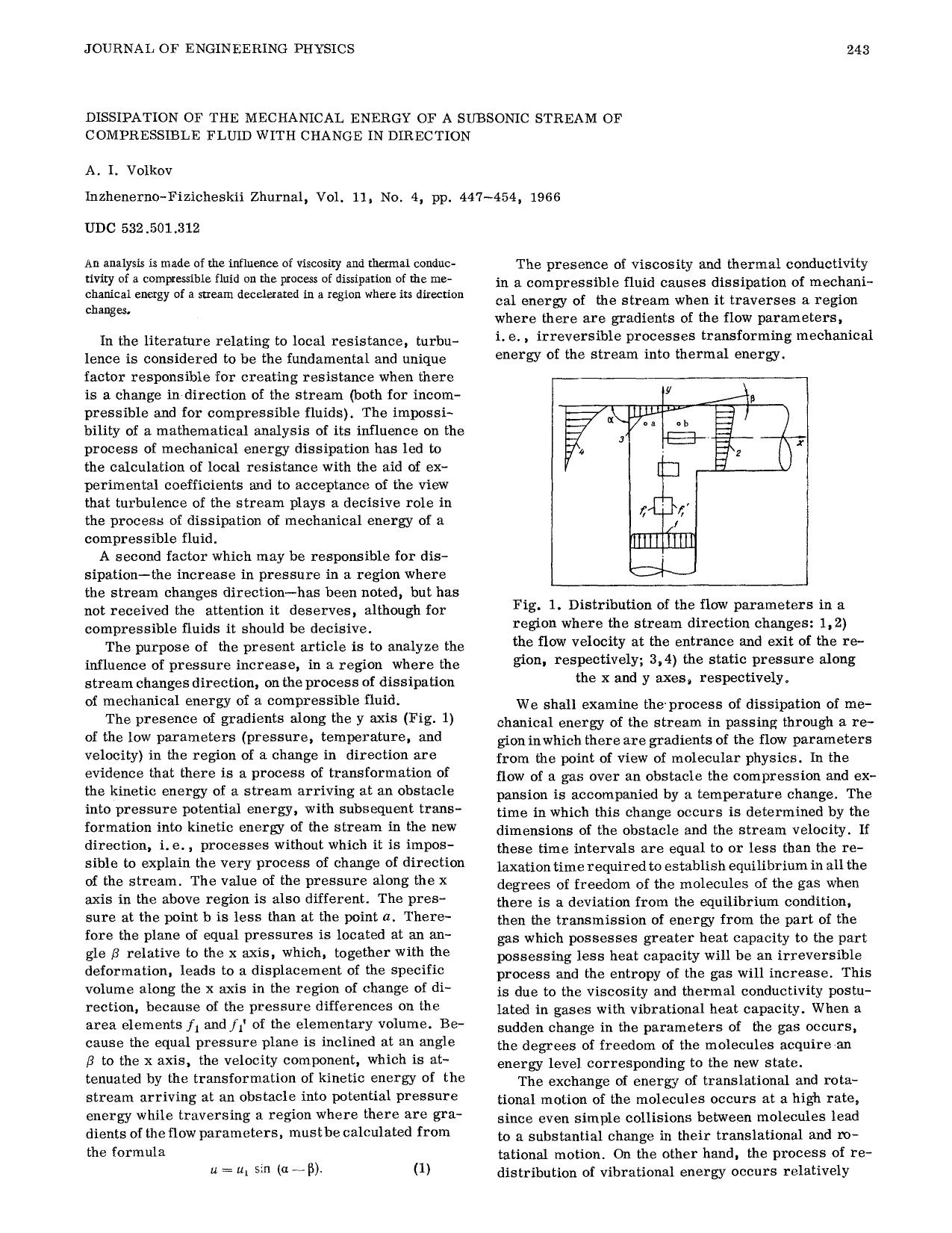 Dissipation of the mechanical energy of a subsonic stream of compressible fluid with change in direction by Unknown