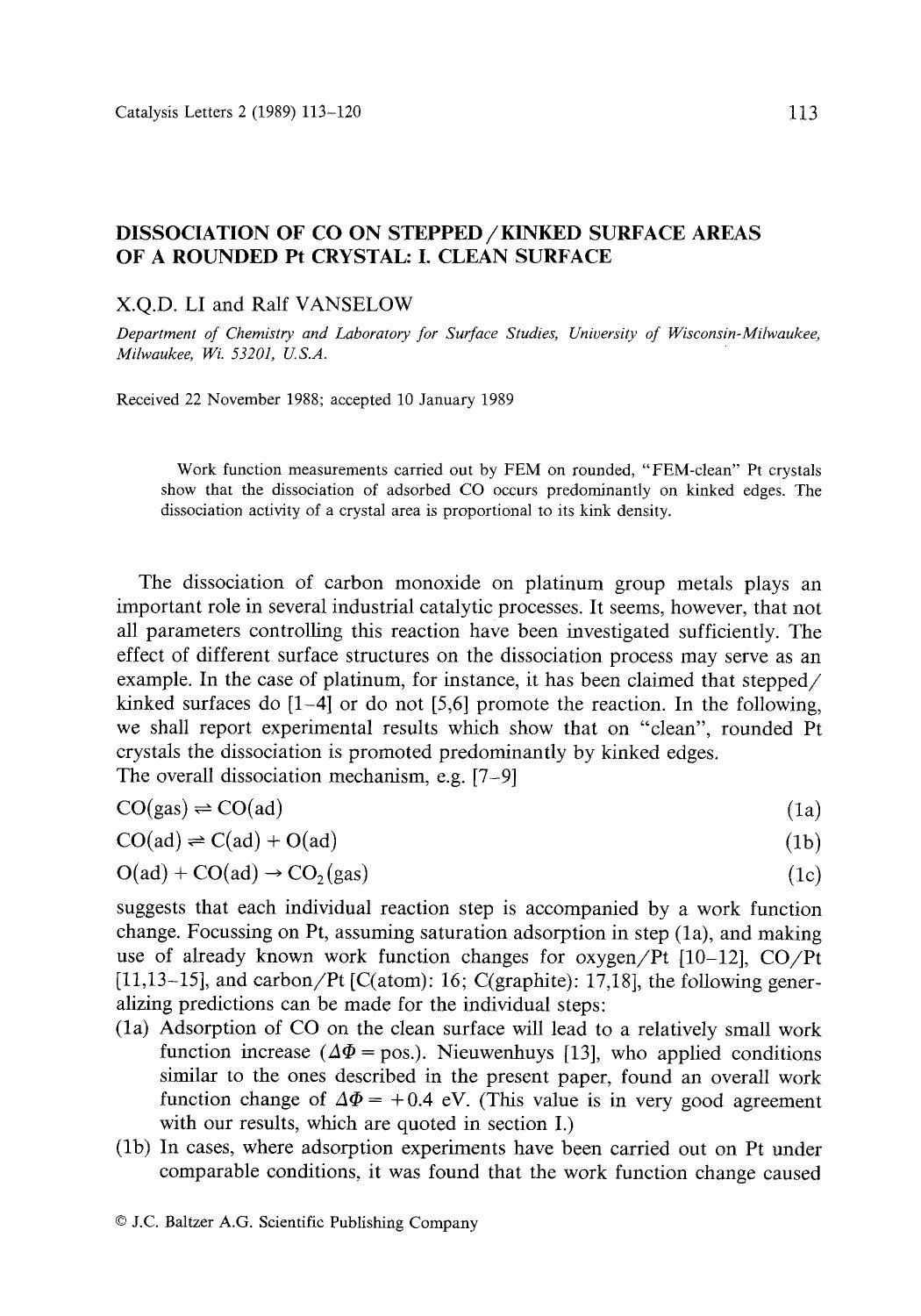 Dissociation of CO on steppedkinked surface areas of a rounded Pt crystal: I. Clean surface by Unknown