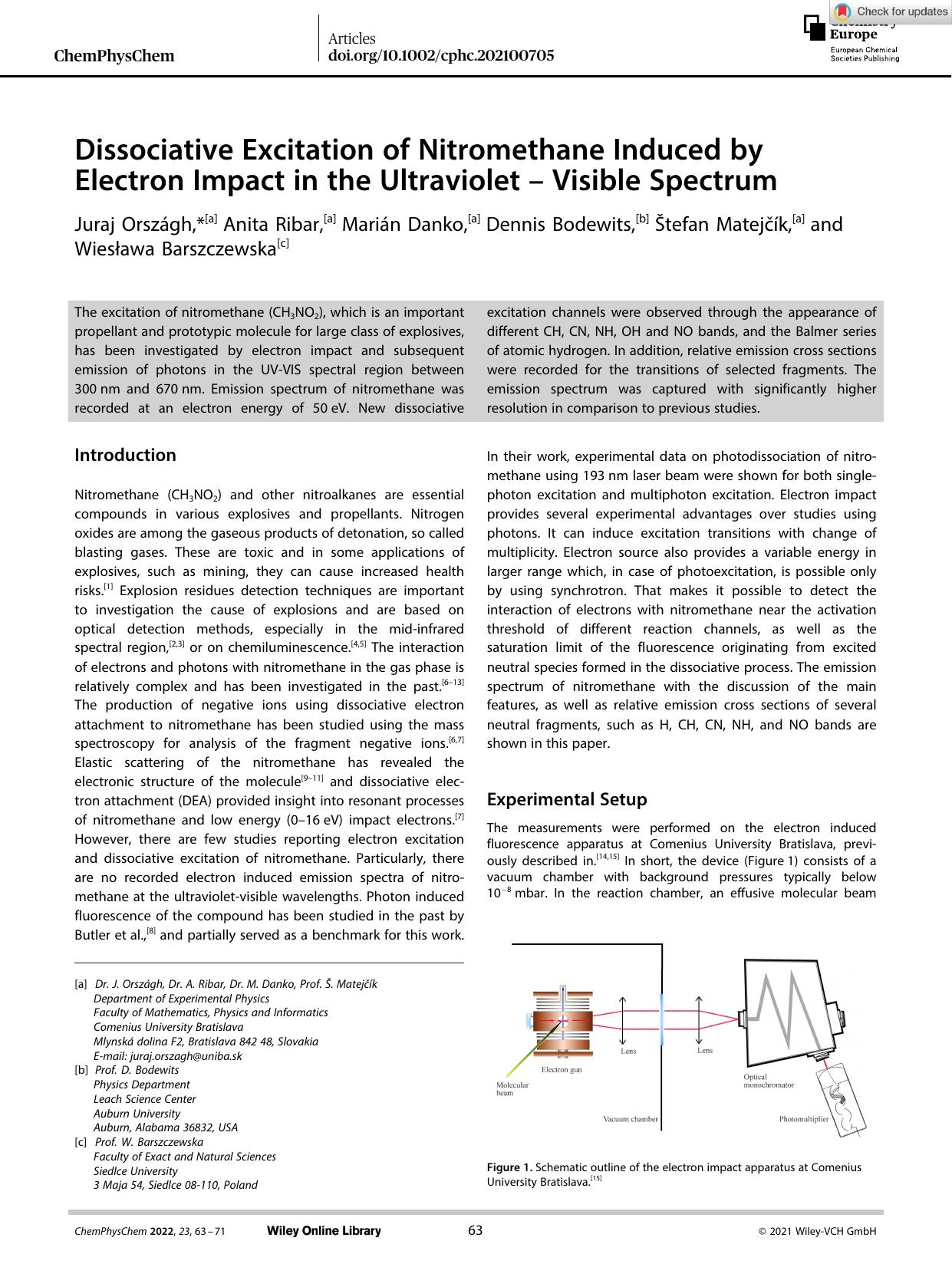 Dissociative Excitation of Nitromethane Induced by Electron Impact in the Ultraviolet â Visible Spectrum by Unknown
