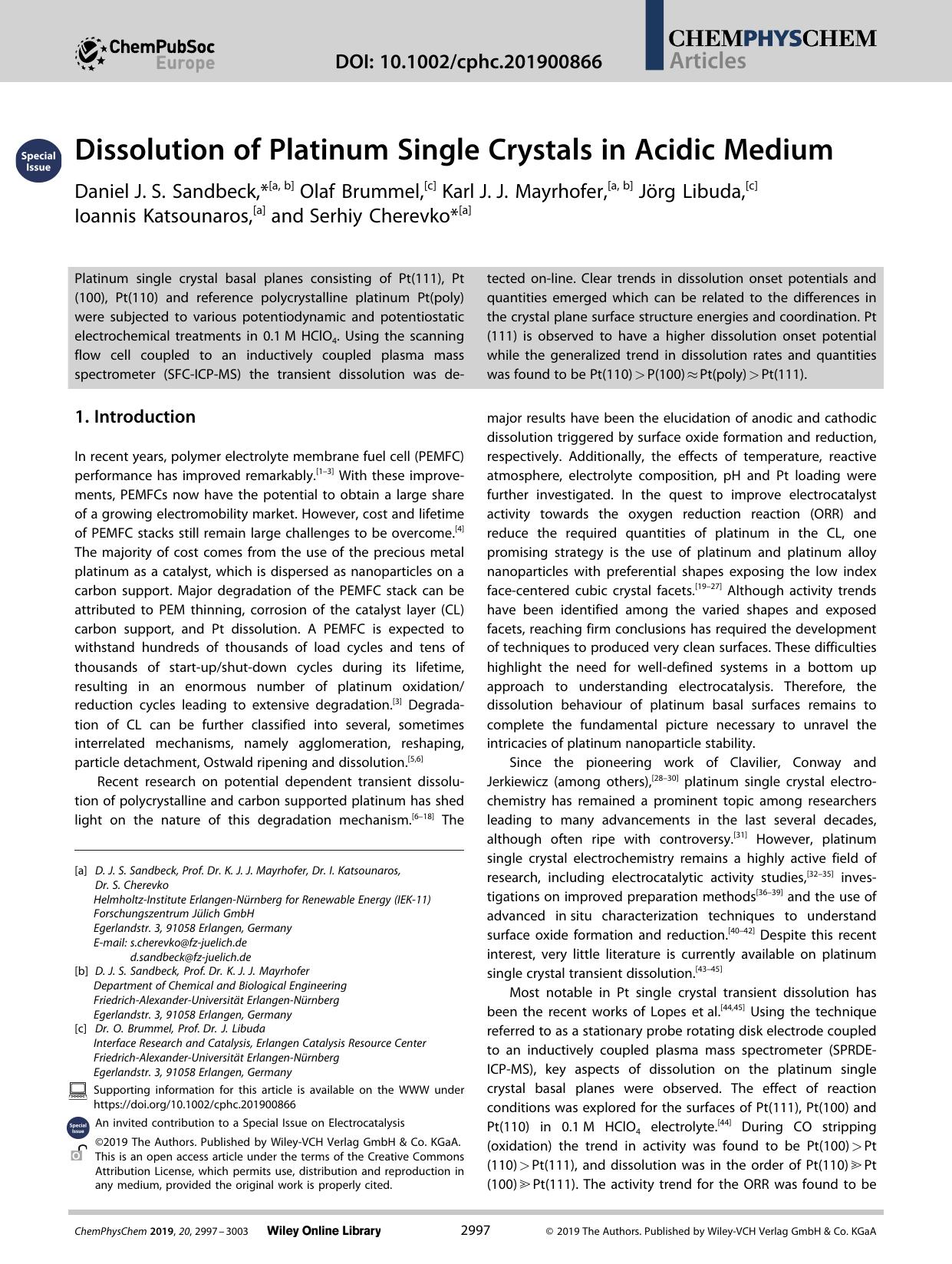Dissolution of Platinum Single Crystals in Acidic Medium by Unknown