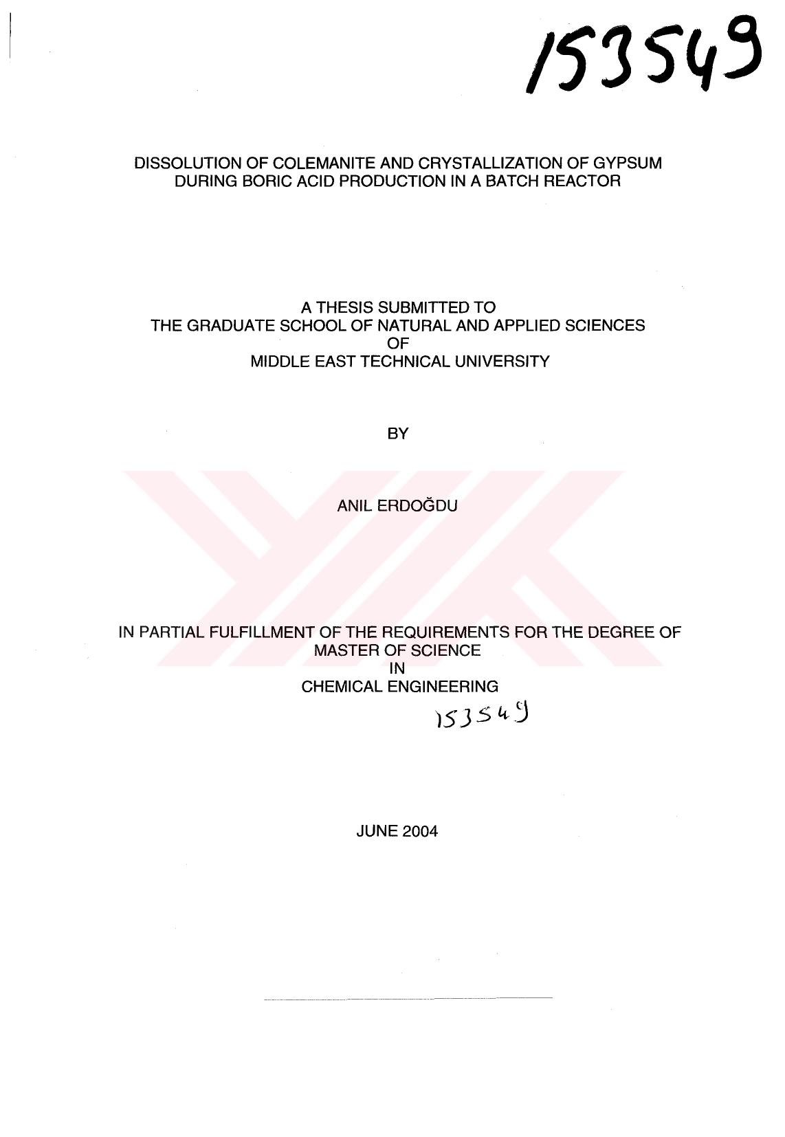 Dissolution of colemanite and crystallization of gypsum during boric acid production in a batch reac by YOK