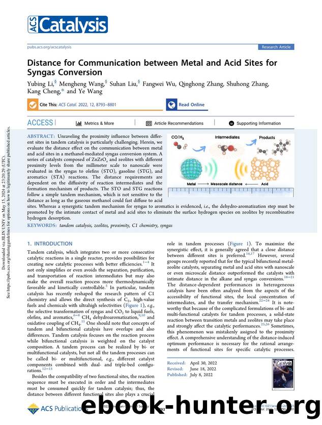 Distance for Communication between Metal and Acid Sites for Syngas Conversion by Yubing Li Mengheng Wang Suhan Liu Fangwei Wu Qinghong Zhang Shuhong Zhang Kang Cheng & Ye Wang