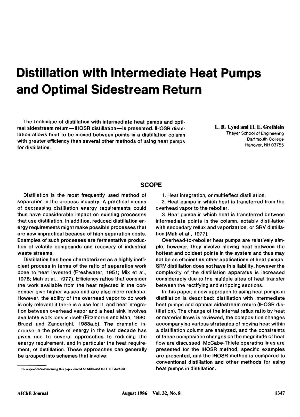 Distillation with intermediate heat pumps and optimal sidestream return by Unknown