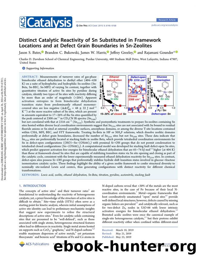 Distinct Catalytic Reactivity of Sn Substituted in Framework Locations and at Defect Grain Boundaries in Sn-Zeolites by Jason S. Bates Brandon C. Bukowski James W. Harris Jeffrey Greeley & Rajamani Gounder
