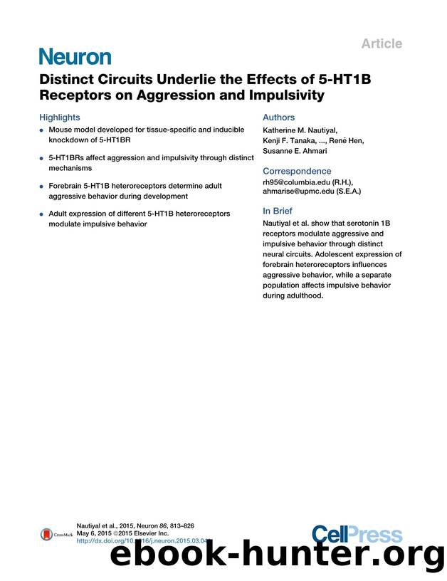 Distinct Circuits Underlie the Effects of 5-HT1B Receptors on Aggression and Impulsivity by unknow