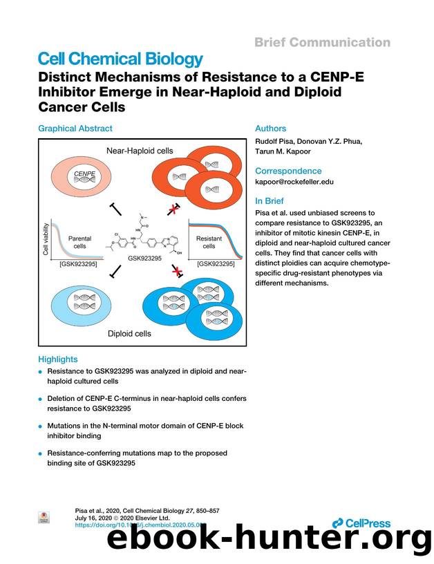 Distinct Mechanisms of Resistance to a CENP-E Inhibitor Emerge in Near-Haploid and Diploid Cancer Cells by Rudolf Pisa & Donovan Y.Z. Phua & Tarun M. Kapoor
