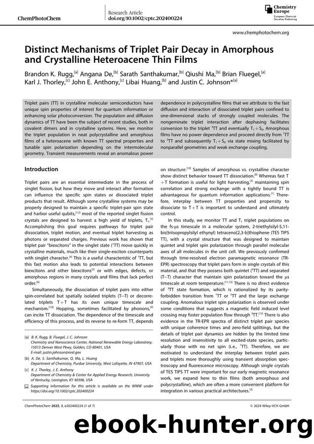 Distinct Mechanisms of Triplet Pair Decay in Amorphous and Crystalline Heteroacene Thin Films by Unknown