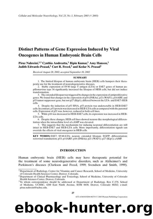 Distinct Patterns of Gene Expression Induced by Viral Oncogenes in Human Embryonic Brain Cells by Unknown