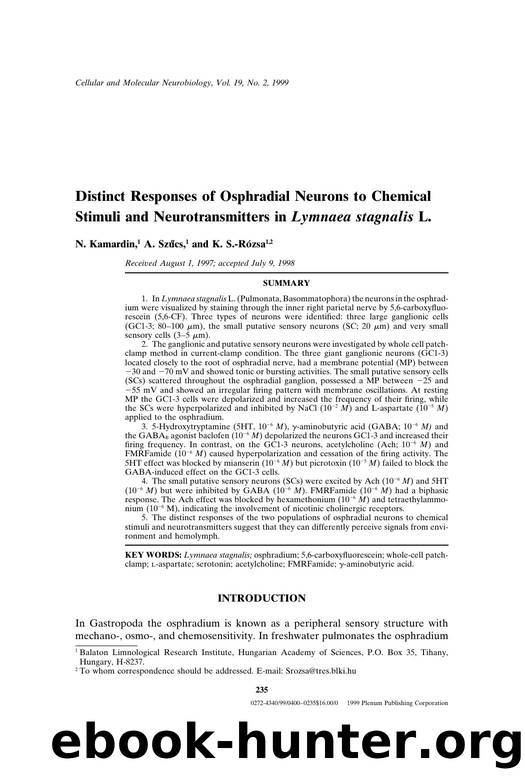 Distinct Responses of Osphradial Neurons to Chemical Stimuli and Neurotransmitters in Lymnaea stagnalis L. by Unknown