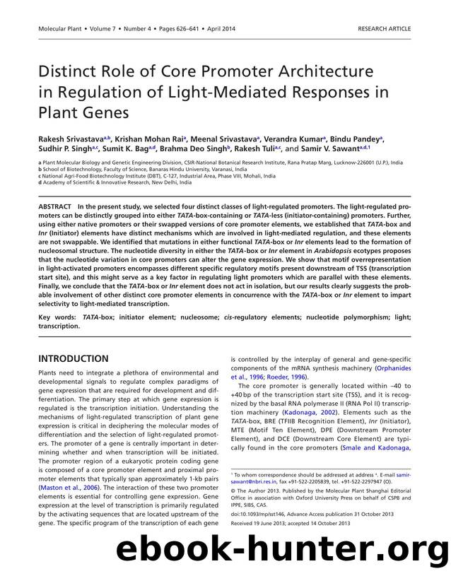 Distinct Role of Core Promoter Architecture in Regulation of Light-Mediated Responses in Plant Genes by unknow
