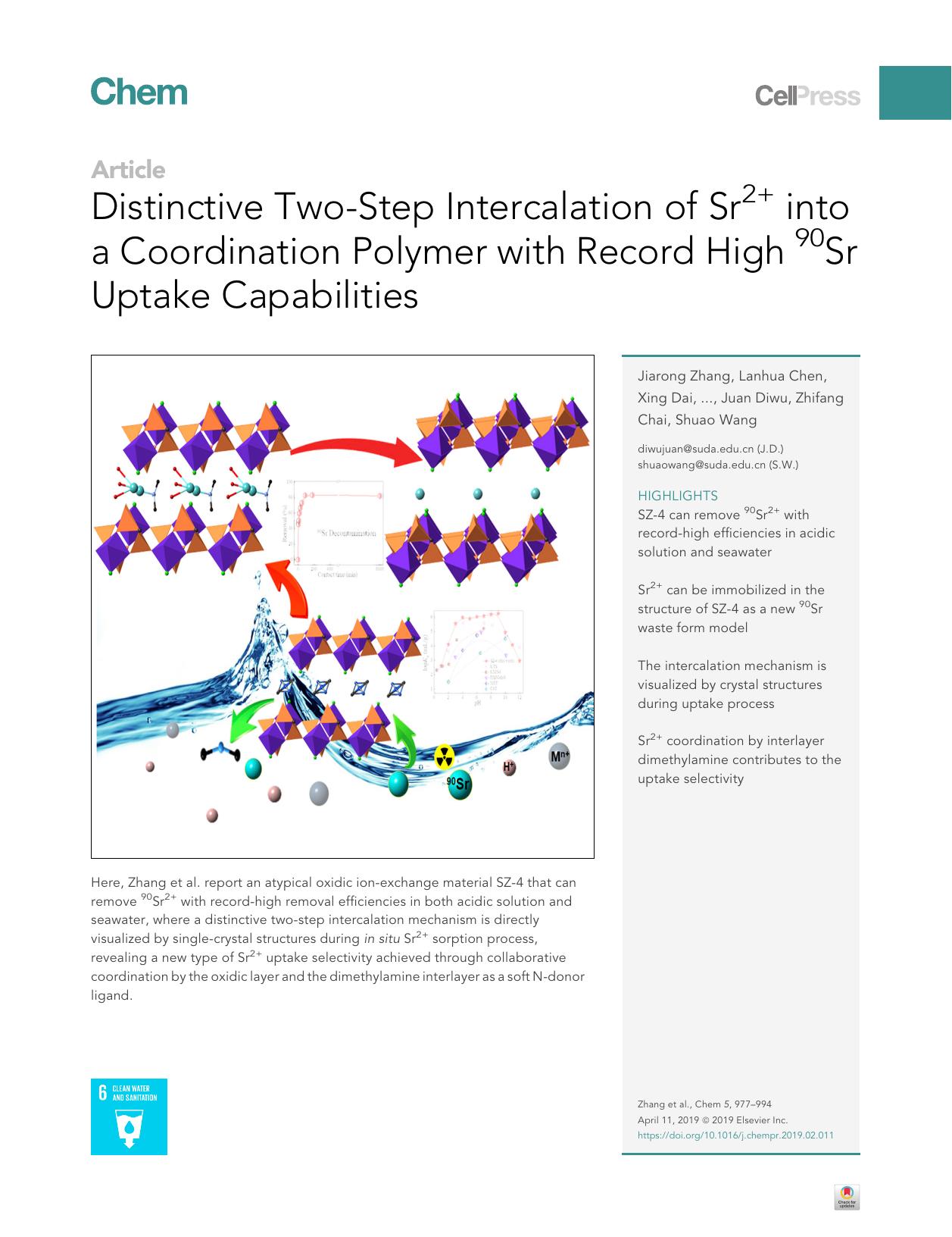 Distinctive Two-Step Intercalation of Sr2+ into a Coordination Polymer with Record High 90Sr Uptake Capabilities by unknow