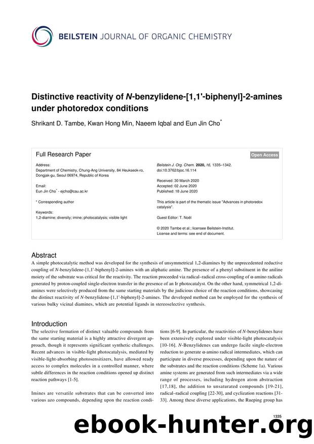 Distinctive reactivity of N-benzylidene-[1,1'-biphenyl]-2-amines under photoredox conditions by Shrikant D. Tambe Kwan Hong Min Naeem Iqbal Eun Jin Cho
