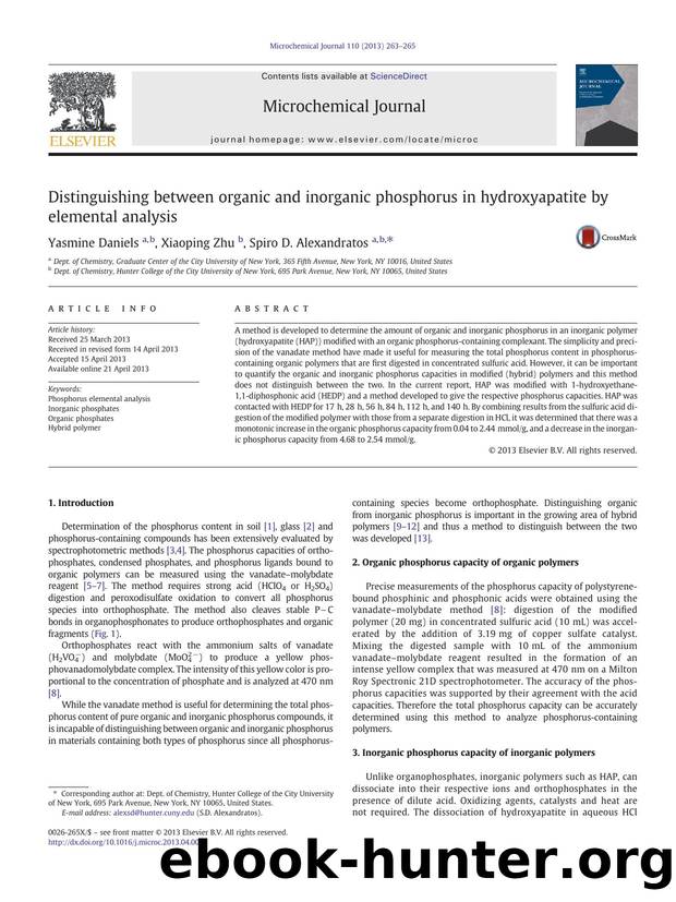 Distinguishing between organic and inorganic phosphorus in hydroxyapatite by elemental analysis by Yasmine Daniels & Xiaoping Zhu & Spiro D. Alexandratos