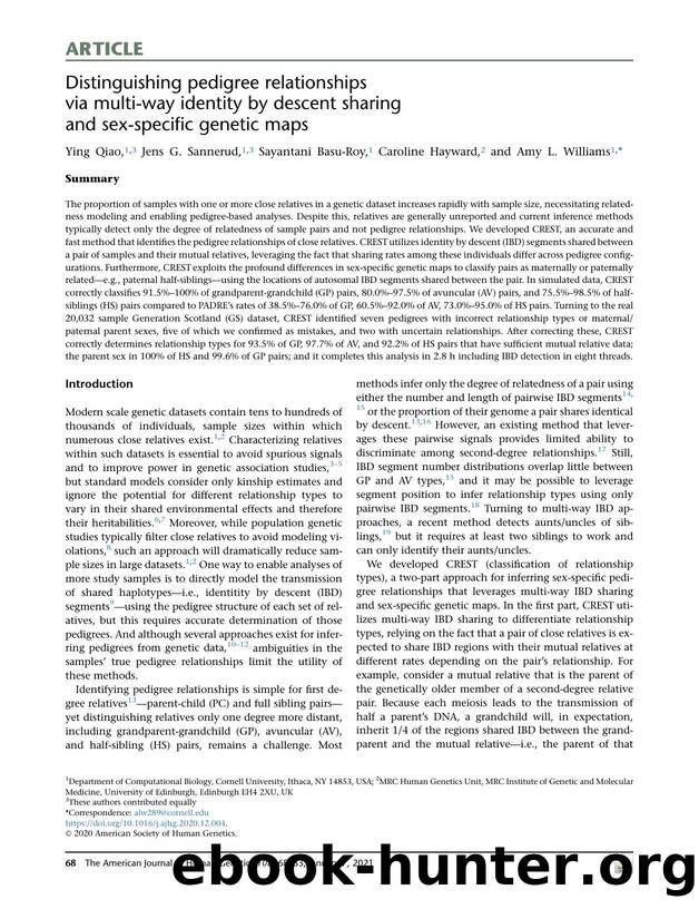 Distinguishing pedigree relationships via multi-way identity by descent sharing and sex-specific genetic maps by Ying Qiao & Jens G. Sannerud & Sayantani Basu-Roy & Caroline Hayward & Amy L. Williams