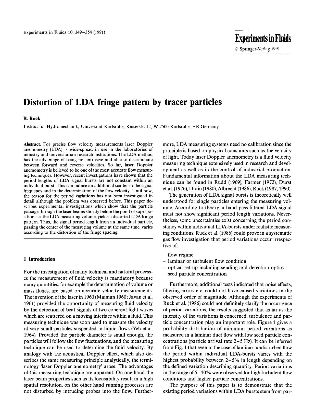 Distortion of LDA fringe pattern by tracer particles by Unknown