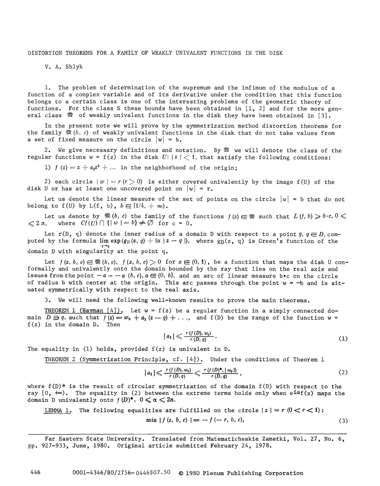 Distortion theorems for a family of weakly univalent functions in the disk by Unknown