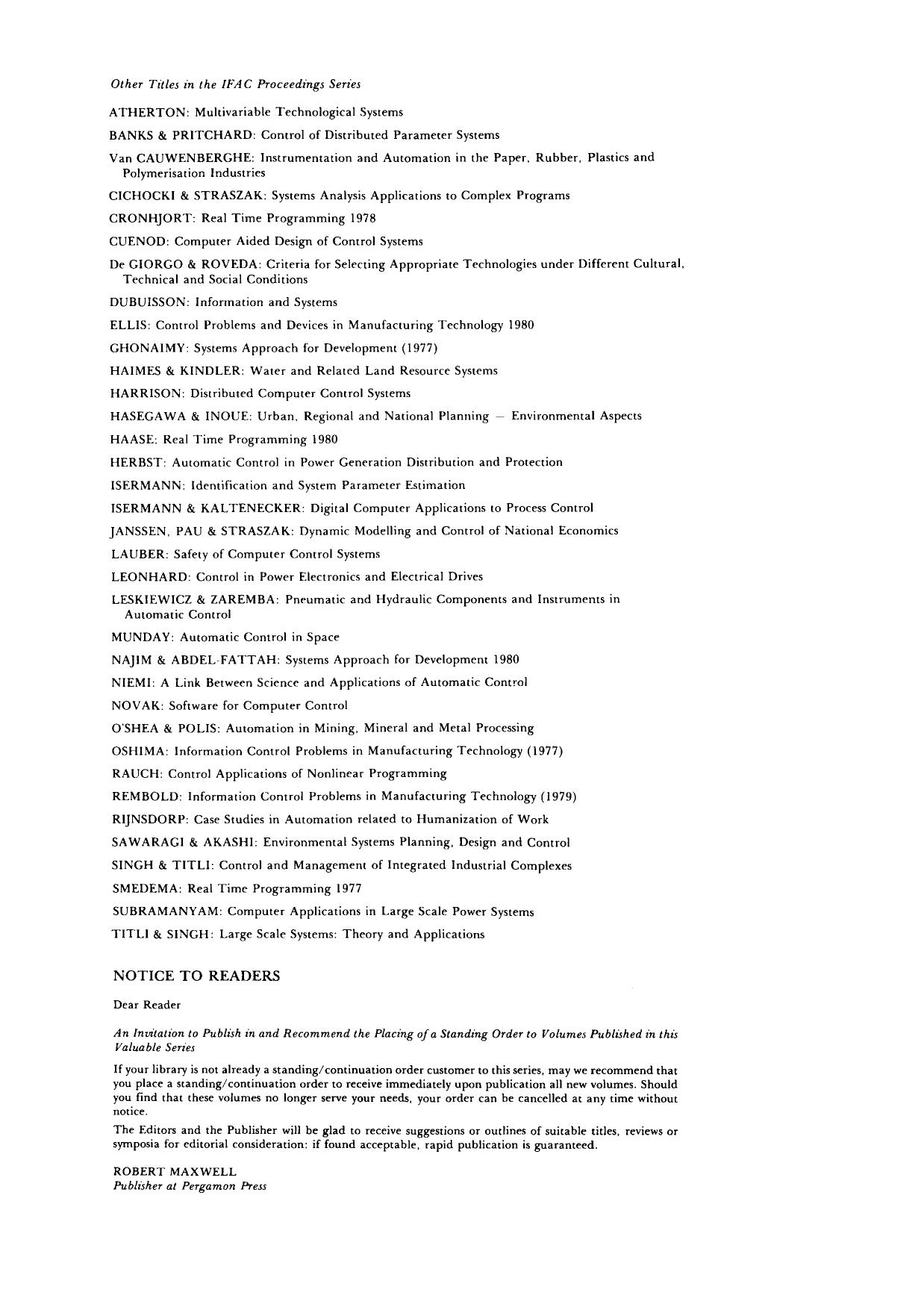 Distributed Computer Control Systems 1981. Proceedings of the Third IFAC Workshop, Beijing, China, 15â17 August 1981 by W. E. Miller